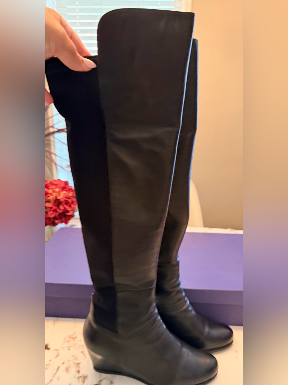 Stuart Weitzman Semi Black Over-The-Knee Wedge Boots size 11M